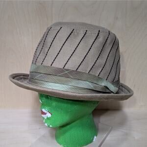Goorin Bros Fedora Hat Cap Adult Large Linen Blend Striped Logo Beige Brown